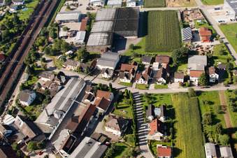 Oblique view of Building and production halls on the premises of Muffenrohr GmbH in Ottersweier in the state Baden-Wurttemberg