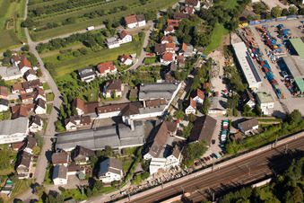 Drone image of Building and production halls on the premises of Muffenrohr GmbH in Ottersweier in the state Baden-Wurttemberg