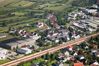 Aerial view of Building and production halls on the premises of Muffenrohr GmbH in Ottersweier in the state Baden-Wurttemberg
