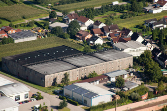 Aerial photograpy of Building and production halls on the premises of Muffenrohr GmbH in Ottersweier in the state Baden-Wurttemberg