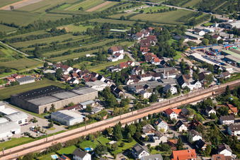 Oblique view of Building and production halls on the premises of Muffenrohr GmbH in Ottersweier in the state Baden-Wurttemberg
