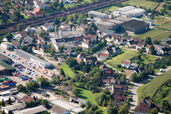 Oblique view of Building and production halls on the premises of Muffenrohr GmbH in Ottersweier in the state Baden-Wurttemberg