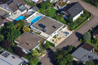 Fasanenstr in the district Vimbuch in Bühl in the state Baden-Wuerttemberg, Germany from the drone perspective