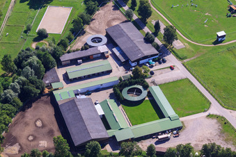 Aerial view of Vetrihof horse farm in Muggensturm in the state Baden-Wuerttemberg, Germany
