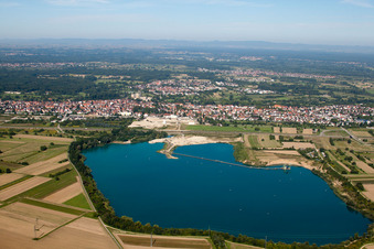 Gravel pit from the east in Durmersheim in the state Baden-Wuerttemberg, Germany