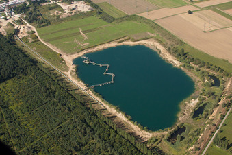 Site and tailings area of the gravel mining Kiesgrube on Hardtwald in Durmersheim in the state Baden-Wurttemberg