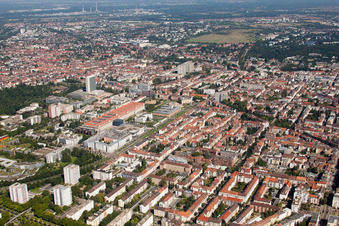 Oblique view of Brauerstr in the district Südweststadt in Karlsruhe in the state Baden-Wuerttemberg, Germany