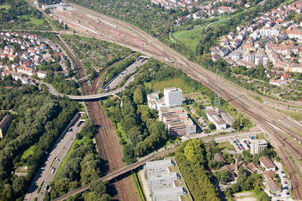 Aerial view of Entry and exit area of Edeltrud Tunnel in the district Beiertheim - Bulach in Karlsruhe in the state Baden-Wurttemberg