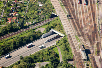 Aerial photograpy of Entry and exit area of Edeltrud Tunnel in the district Beiertheim - Bulach in Karlsruhe in the state Baden-Wurttemberg