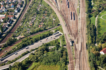 Oblique view of Entry and exit area of Edeltrud Tunnel in the district Beiertheim - Bulach in Karlsruhe in the state Baden-Wurttemberg
