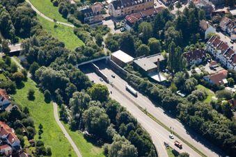 Entry and exit area of Edeltrud Tunnel in the district Beiertheim - Bulach in Karlsruhe in the state Baden-Wurttemberg seen from above