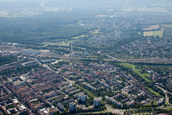 Town View of the streets and houses of the residential areas in the district Suedweststadt in Karlsruhe in the state Baden-Wurttemberg