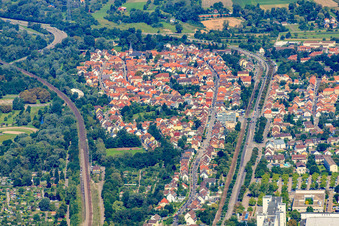 Rheinbrückenstraße from the east in the district Knielingen in Karlsruhe in the state Baden-Wuerttemberg, Germany