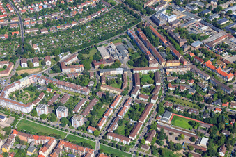District between Hertz- and Seldeneckstr in the district Mühlburg in Karlsruhe in the state Baden-Wuerttemberg, Germany