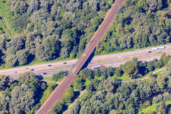 Railway bridge over the B10 southern bypass in the district Knielingen in Karlsruhe in the state Baden-Wuerttemberg, Germany