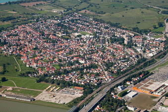 Aerial view of From the northeast in the district Maximiliansau in Wörth am Rhein in the state Rhineland-Palatinate, Germany