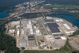 Aerial view of Daimler truck plant from the east in Wörth am Rhein in the state Rhineland-Palatinate, Germany