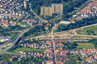 Oblique view of New railway underpass Ottstr in Wörth am Rhein in the state Rhineland-Palatinate, Germany