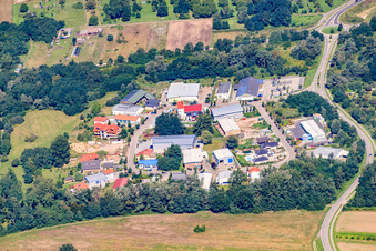 Aerial view of Mittelwegring commercial area in Jockgrim in the state Rhineland-Palatinate, Germany