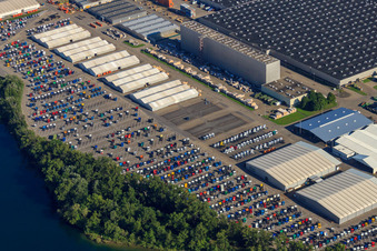 Aerial view of Daimler truck plant from the northwest in Wörth am Rhein in the state Rhineland-Palatinate, Germany