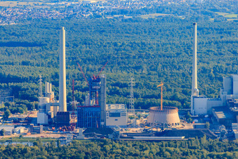 ENBW new building in the district Daxlanden in Karlsruhe in the state Baden-Wuerttemberg, Germany seen from above