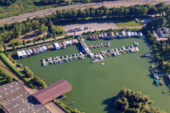 Aerial photograpy of Motorboat Club Karlsruhe eV in the district Knielingen in Karlsruhe in the state Baden-Wuerttemberg, Germany