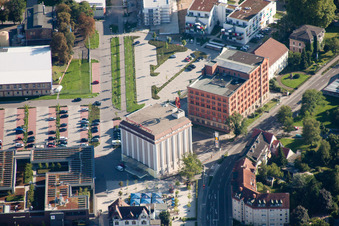 Aerial view of Moninger Brewery in the district Grünwinkel in Karlsruhe in the state Baden-Wuerttemberg, Germany