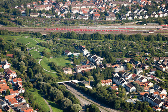 Entry and exit area of Edeltrud Tunnel in the district Beiertheim - Bulach in Karlsruhe in the state Baden-Wurttemberg from a drone