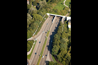 Oblique view of Entry and exit area of Edeltrud Tunnel in the district Beiertheim - Bulach in Karlsruhe in the state Baden-Wurttemberg