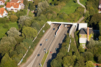 Entry and exit area of Edeltrud Tunnel in the district Beiertheim - Bulach in Karlsruhe in the state Baden-Wurttemberg from above