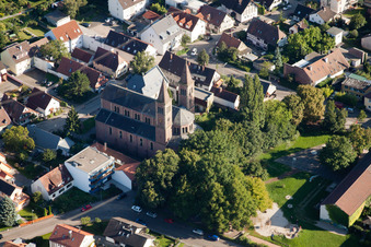St. Cyriacus in the district Beiertheim-Bulach in Karlsruhe in the state Baden-Wuerttemberg, Germany from above