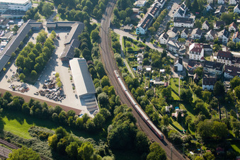 Aerial view of Railway bridge building to route the train tracks in Karlsruhe in the state Baden-Wurttemberg