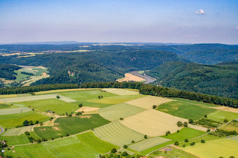 View into the Neckar Valley in Neckargerach in the state Baden-Wuerttemberg, Germany