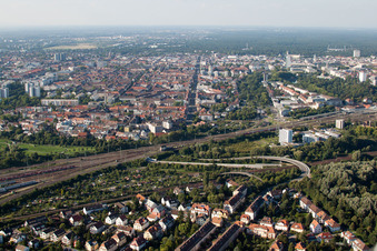 Town View of the streets and houses of the residential areas in Karlsruhe in the state Baden-Wurttemberg