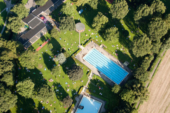 Aerial photograpy of Rüppur, outdoor swimming pool in the district Rüppurr in Karlsruhe in the state Baden-Wuerttemberg, Germany