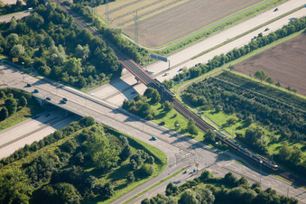Aerial view of Exit A5 Ettlingen in the district Rüppurr in Karlsruhe in the state Baden-Wuerttemberg, Germany