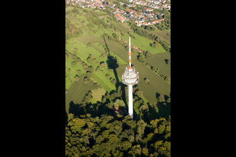Aerial view of Television Tower in the district Gruenwettersbach in Karlsruhe in the state Baden-Wurttemberg, Germany