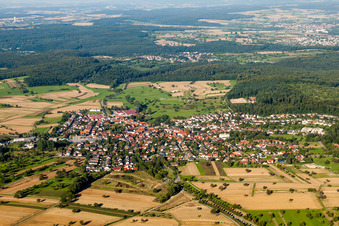 Aerial view of Village view in the district Stupferich in Karlsruhe in the state Baden-Wuerttemberg, Germany