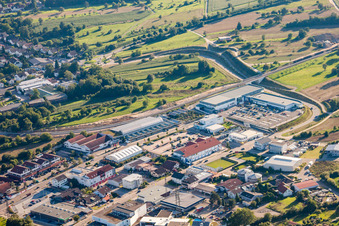 Siemensstraße industrial park from the north in the district Langensteinbach in Karlsbad in the state Baden-Wuerttemberg, Germany