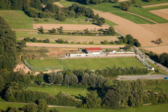 Aerial view of Pneuhage Stadium in the district Auerbach in Karlsbad in the state Baden-Wuerttemberg, Germany