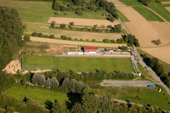 Aerial photograpy of Pneuhage Stadium in the district Auerbach in Karlsbad in the state Baden-Wuerttemberg, Germany