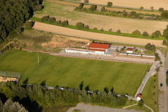 Oblique view of Pneuhage Stadium in the district Auerbach in Karlsbad in the state Baden-Wuerttemberg, Germany