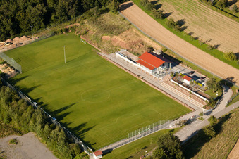 Pneuhage Stadium in the district Auerbach in Karlsbad in the state Baden-Wuerttemberg, Germany seen from above