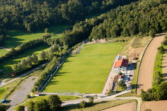Drone image of Pneuhage Stadium in the district Auerbach in Karlsbad in the state Baden-Wuerttemberg, Germany