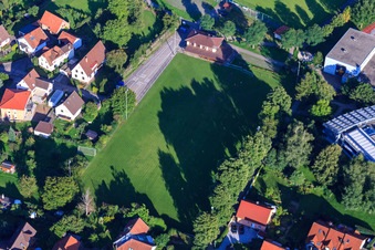 Aerial view of Sports fields of TuS Elmendingen eV in the district Ellmendingen in Keltern in the state Baden-Wuerttemberg, Germany