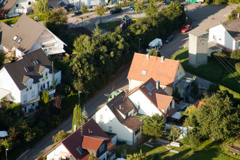 Aerial view of Mühlgasse in the district Gräfenhausen in Birkenfeld in the state Baden-Wuerttemberg, Germany