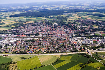 City view from the south beyond the A6 in Sinsheim in the state Baden-Wuerttemberg, Germany