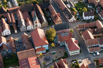 Aerial photograpy of Protestant St. Martin's Church in Erlenbach bei Kandel in the state Rhineland-Palatinate, Germany