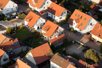 Oblique view of In the stork's nest in Erlenbach bei Kandel in the state Rhineland-Palatinate, Germany