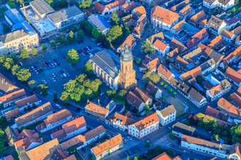 Aerial photograpy of Market Square, St. George's Church in Kandel in the state Rhineland-Palatinate, Germany